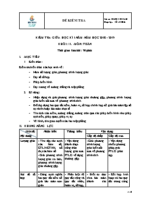 Đề kiểm tra giữa học kỳ I môn Toán Lớp 11 - Năm học 2018-2019 (Có đáp án)