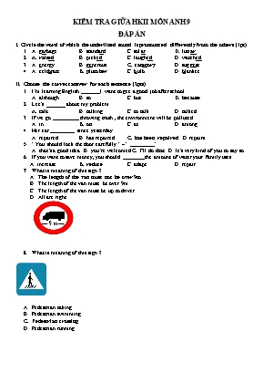 Đề kiểm tra giữa học kỳ II môn Tiếng Anh Lớp 9 (Có đáp án)