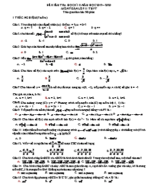 Đề kiểm tra học kì 2 môn Toán Khối 11 - Năm học 2019-2020