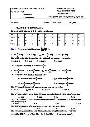 Đề kiểm tra học kì I môn Toán Lớp 11 - Mã đề 002 - Năm học 2019-2020 - Trường THPT Nguyễn Đình Chiểu (Có đáp án)