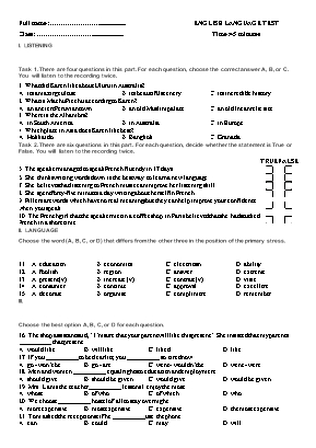 Đề kiểm tra học kì II môn Tiếng Anh Lớp 10 (Thí điểm) (Có đáp án)