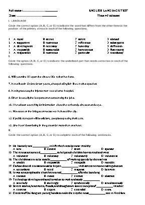 Đề kiểm tra học kì II môn Tiếng Anh Lớp 11 (Thí điểm) (Có đáp án)