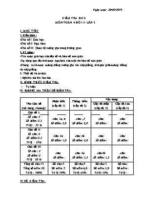 Đề kiểm tra học kì II môn Toán Lớp 11 lần 2 - Năm học 2018-2019 (Có đáp án)