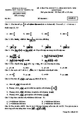 Đề kiểm tra học kì II môn Toán Lớp 11 - Mã đề 401 - Năm học 2019-2020 - Trường THPT Nguyễn Trường Tộ