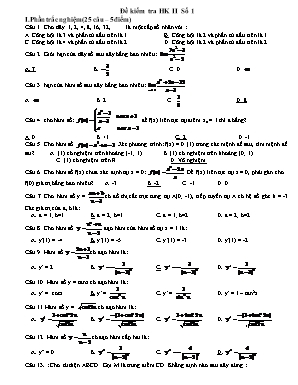 Đề kiểm tra học kỳ II môn Toán Lớp 11 - Đề số 1
