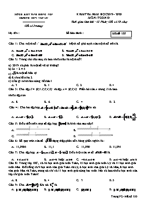 Đề kiểm tra môn Toán Lớp 10 - Mã đề 155 - Năm học 2019-2020 - Trường THPT Yên Mỹ