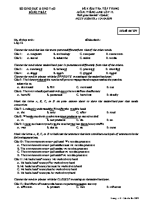 Đề kiểm tra tập trung môn Tiếng Anh Lớp 12 - Mã đề 209 - Năm học 2019-2020 - Sở giáo dục và đào tạo Đồng Tháp