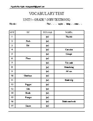 Đề kiểm tra từ vựng Unit 5 môn Tiếng Anh Lớp 7 - Nguyễn Thu Ngân