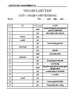Đề kiểm tra từ vựng Unit 5 môn Tiếng Anh Lớp 9 - Nguyễn Thu Ngân