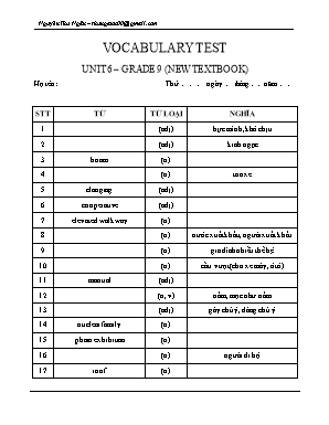Đề kiểm tra từ vựng Unit 6 môn Tiếng Anh Lớp 9 - Nguyễn Thu Ngân