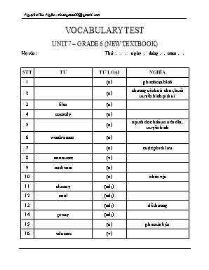 Đề kiểm tra từ vựng Unit 7 môn Tiếng Anh Lớp 6 - Nguyễn Thu Ngân