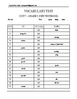 Đề kiểm tra từ vựng Unit 7 môn Tiếng Anh Lớp 9 - Nguyễn Thu Ngân