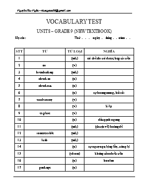 Đề kiểm tra từ vựng Unit 8 môn Tiếng Anh Lớp 9 - Nguyễn Thu Ngân