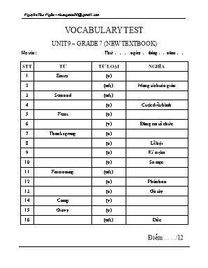 Đề kiểm tra từ vựng Unit 9 môn Tiếng Anh Lớp 7 - Nguyễn Thu Ngân
