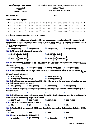 Đề ôn kiểm tra học kì I môn Toán Lớp 11 - Mã đề LSP 219 - Năm học 2019-2020 - Trường THPT Tuy Phong (Có đáp án)