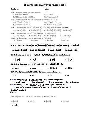 Đề ôn tập kiểm tra 1 tiết Chương 1 Đại số Lớp 10