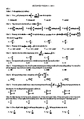 Đề ôn tập kiểm tra học kì I môn Toán Lớp 11
