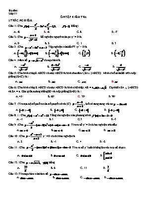 Đề ôn tập kiểm tra môn Toán Lớp 11 (Có đáp án)