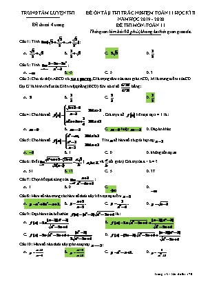 Đề ôn tập thi trắc nghiệm học kỳ II môn Toán Lớp 11 - Năm học 2019-2020 (Kèm đáp án)
