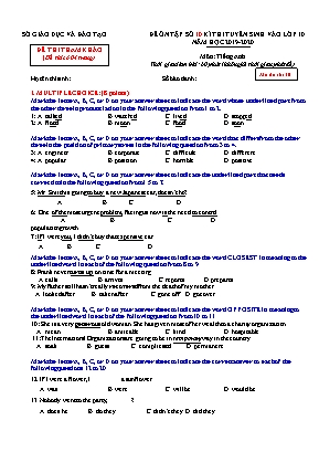 Đề ôn tập thi tuyển sinh vào Lớp 10 môn Tiếng Anh - Mã đề 10 - Năm học 2019-2020 (Có đáp án)