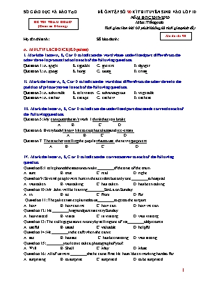 Đề ôn tập thi tuyển sinh vào Lớp 10 môn Tiếng Anh - Mã đề 90 - Năm học 2019-2020 (Có đáp án)