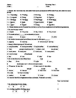 Đề ôn thi học sinh giỏi môn Tiếng Anh Khối 7