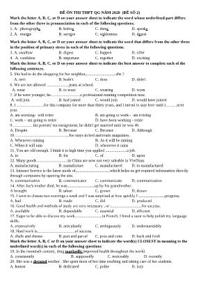 Đề ôn thi THPT Quốc gia môn Tiếng Anh năm 2020 - Đề số 2