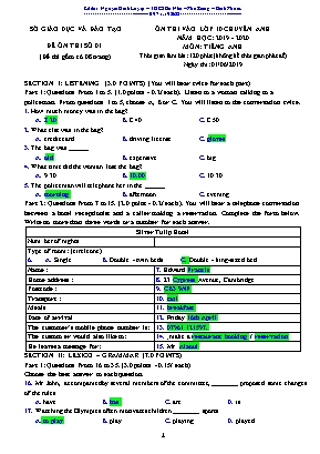 Đề ôn thi vào Lớp 10 chuyên môn Tiếng Anh - Đề số 1 - Năm học 2019-2020 - Nguyễn Đình Luyện (Có đáp án)