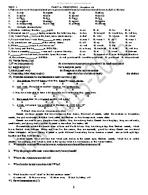 Đề ôn thi vào Lớp 10 môn Tiếng Anh - Đề 1 - Năm học 2015-2016 - Trường THCS Hải Anh