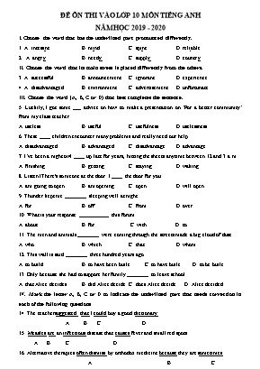 Đề ôn thi vào Lớp 10 môn Tiếng Anh - Năm học 2019-2020