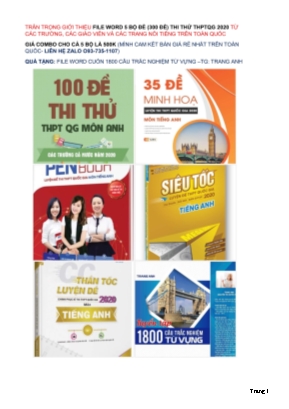 Đề tập huấn thi THPT Quốc gia môn Tiếng Anh năm 2020 - Mã đề 323 - Sở giáo dục và đào tạo Bắc Ninh (Có đáp án)