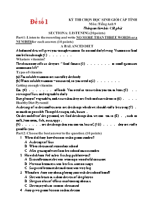 Đề thi chọn học sinh giỏi cấp tỉnh môn Tiếng Anh Lớp 9 - Đề số 1