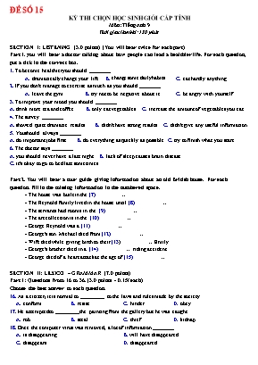 Đề thi chọn học sinh giỏi cấp tỉnh môn Tiếng Anh Lớp 9 - Đề số 15