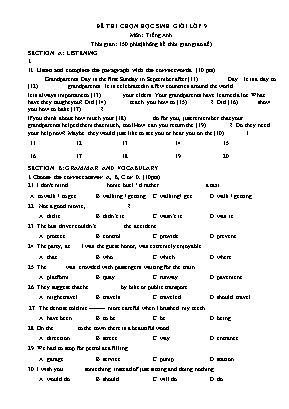 Đề thi chọn học sinh giỏi môn Tiếng Anh Lớp 9 (Có đáp án)