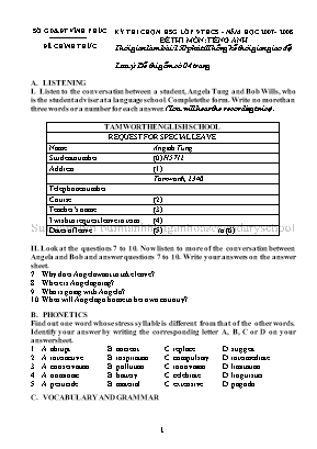 Đề thi chọn học sinh giỏi môn Tiếng Anh Lớp 9 - Năm học 2007-2008 - Sở giáo dục và đào tạo Vĩnh Phúc