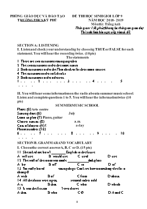 Đề thi chọn học sinh giỏi môn Tiếng Anh Lớp 9 - Năm học 2018-2019 - Trường THCS Ký Phú (Có đáp án)