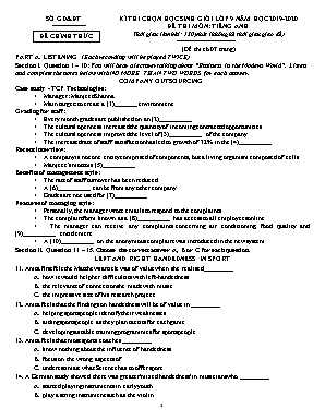 Đề thi chọn học sinh giỏi môn Tiếng Anh Lớp 9 - Năm học 2019-2020 (Có đáp án)