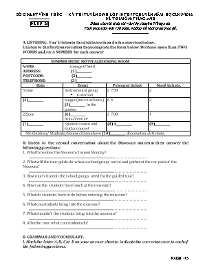 Đề thi dự bị tuyển sinh Lớp 10 THPT chuyên môn Tiếng Anh - Năm học 2015-2016 - Sở giáo dục và đào tạo Vĩnh Phúc (Kèm đáp án)