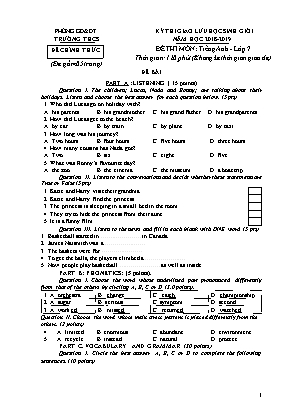 Đề thi giao lưu học sinh giỏi môn Tiếng Anh Lớp 7 - Năm học 2018-2019 (Có đáp án)