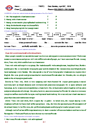 Đề thi học kì 2 môn Tiếng Anh Lớp 7 - Năm học 2017-2018