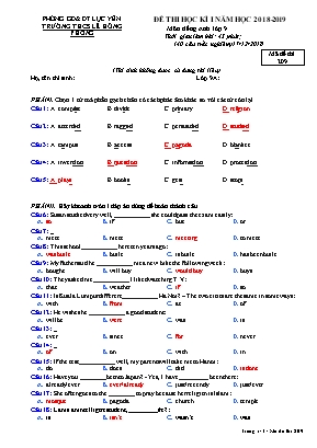 Đề thi học kỳ I môn Tiếng Anh Lớp 9 - Mã đề 209 - Năm học 2018-2019 - Trường THCS Lê Hồng Phong (Có đáp án)