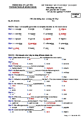 Đề thi học kỳ I môn Tiếng Anh Lớp 9 - Mã đề 485 - Năm học 2018-2019 - Trường THCS Lê Hồng Phong (Có đáp án)