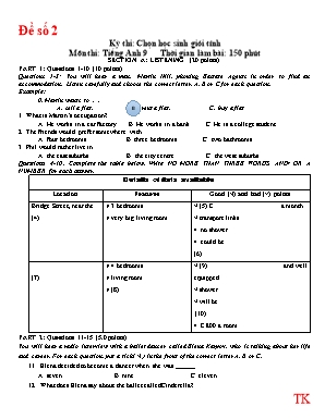 Đề thi học sinh giỏi cấp tỉnh môn Tiếng Anh Lớp 9 - Đề số 2