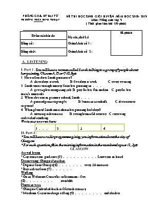 Đề thi học sinh giỏi huyện và thi học kỳ I môn Tiếng Anh Lớp 9 - Năm học 2018-2019 - Trường THCS Bình Thuận (Có đáp án)