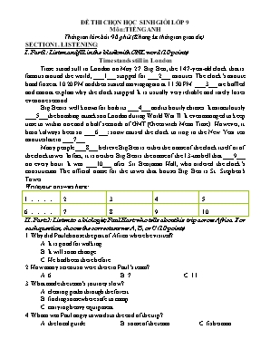 Đề thi học sinh giỏi môn Tiếng Anh Lớp 9 - Trường THCS Bản Ngoại (Có đáp án)