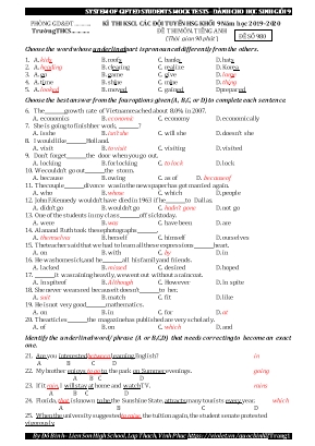 Đề thi khảo sát chất lượng các đội tuyển học sinh giỏi môn Tiếng Anh Lớp 9 - Đề số 980 - Năm học 2019-2020 - Đỗ Bình