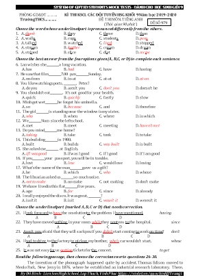 Đề thi khảo sát chất lượng các đội tuyển học sinh giỏi môn Tiếng Anh Lớp 9 - Đề số 979 - Năm học 2019-2020 - Đỗ Bình