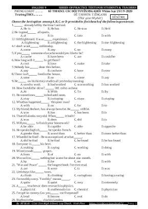 Đề thi khảo sát chất lượng các đội tuyển học sinh giỏi môn Tiếng Anh Lớp 9 - Đề số 901 - Năm học 2019-2020 - Đỗ Bình