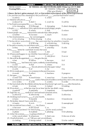 Đề thi khảo sát chất lượng các đội tuyển học sinh giỏi môn Tiếng Anh Lớp 9 - Đề số 904 - Năm học 2019-2020 - Đỗ Bình