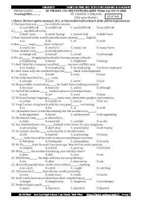 Đề thi khảo sát chất lượng các đội tuyển học sinh giỏi môn Tiếng Anh Lớp 9 - Đề số 905 - Năm học 2019-2020 - Đỗ Bình
